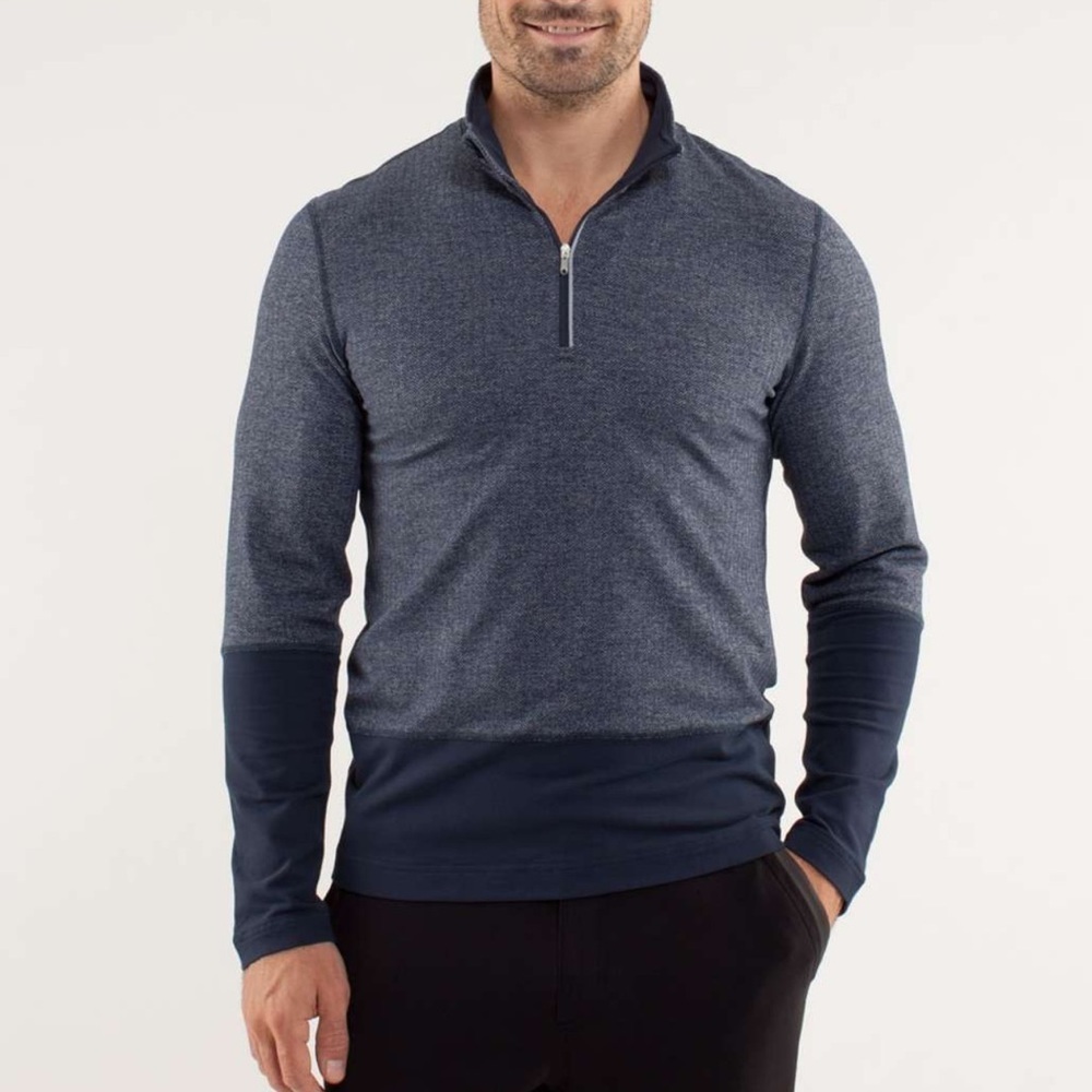Lululemon 🍋 Speed 1/2 Zip pullover in a blue iris herringbone Rulu fabric
